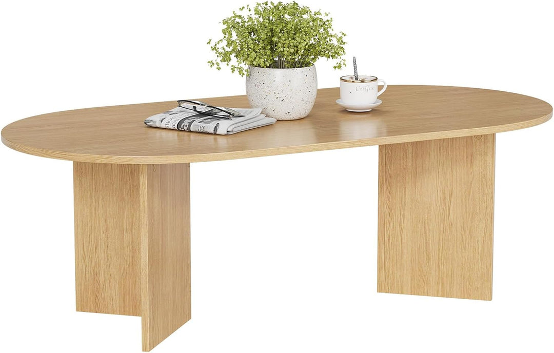 YOUDENOVA Couchtisch Ovaler Beistelltisch Holz Modern Wohnzimmertisch mit Ablage Coffee Table Klein