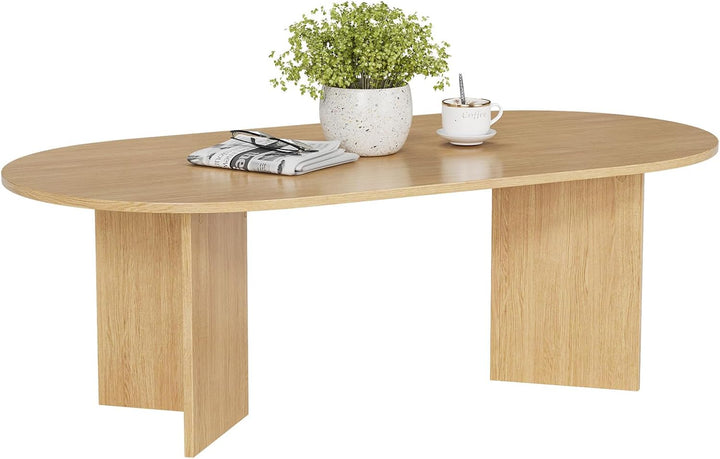 YOUDENOVA Couchtisch Ovaler Beistelltisch Holz Modern Wohnzimmertisch mit Ablage Coffee Table Klein