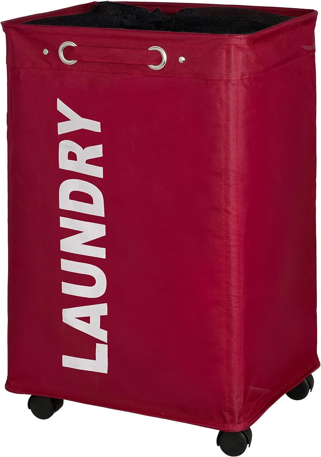 WENKO Wäschesammler Quadro rot, stabiler Wäschekorb, Wäschetonne mit Rollen, Wäschetruhe mit Griff,