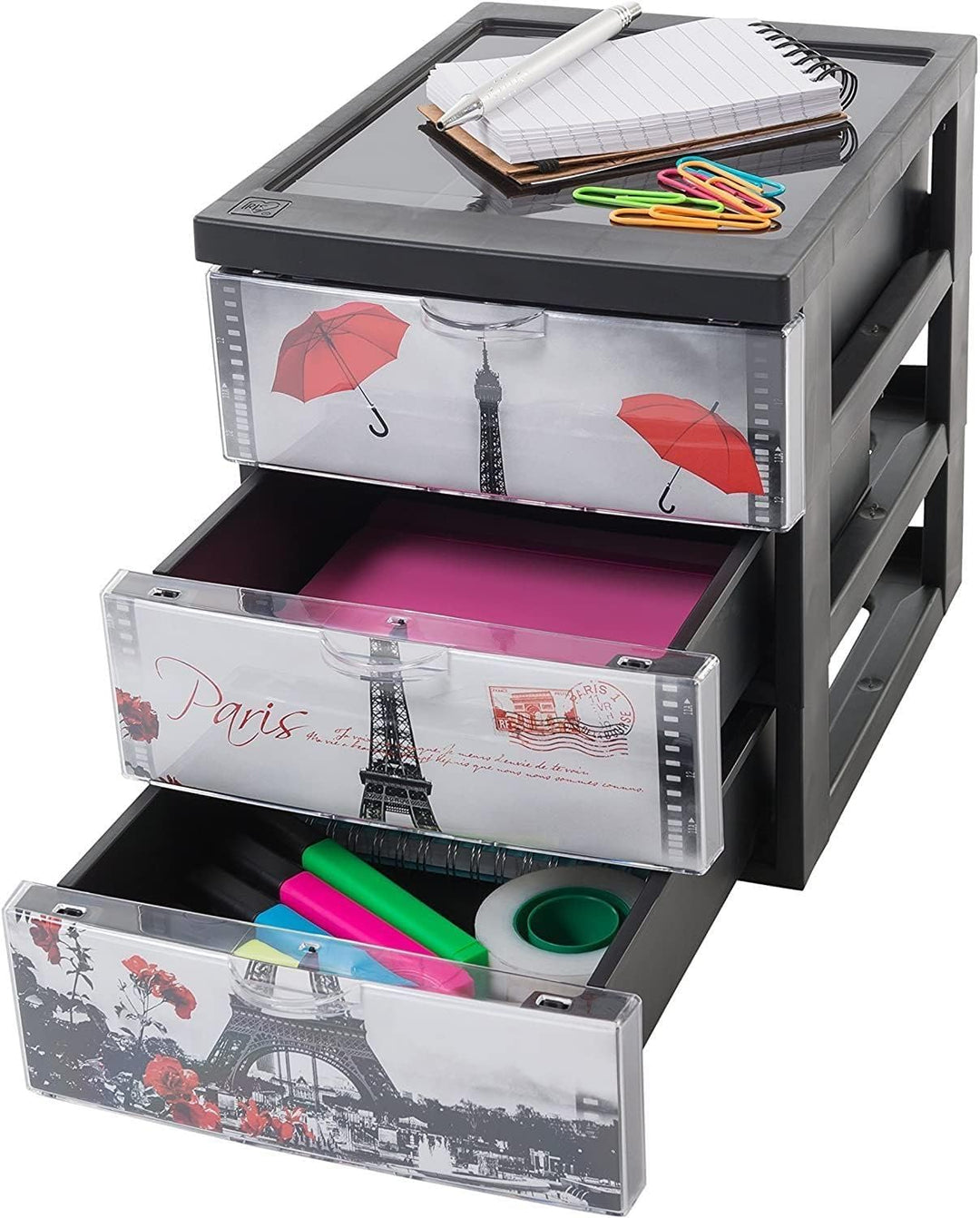 Iris Ohyama, Turm, Kommode, Kunststoff-Organizer mit ergonomischem Griff, 2 L, 3 Schubladen, robust,