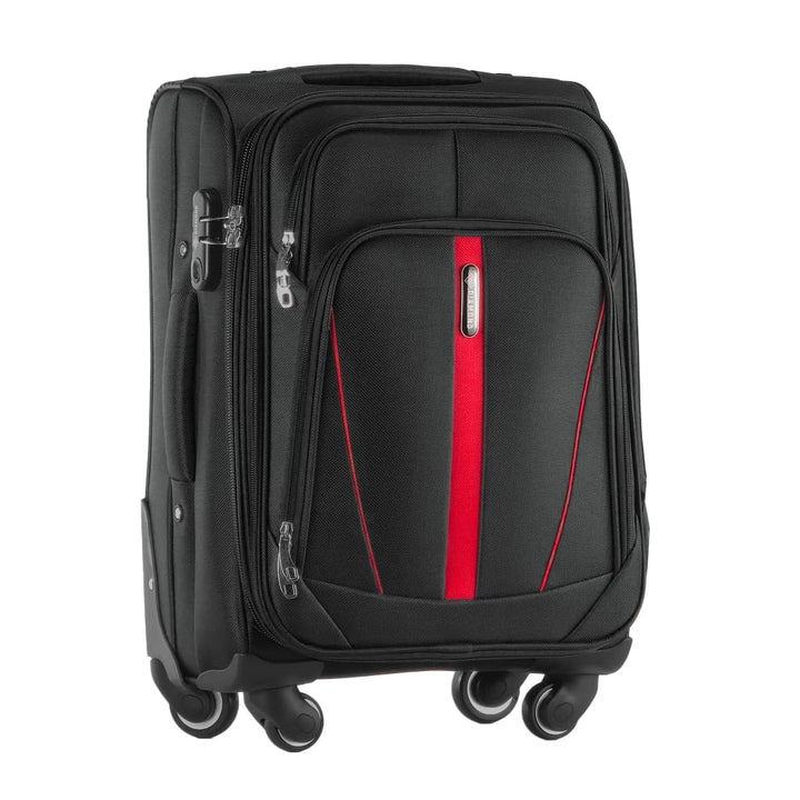 DIAMOND Weichschalen-Kabinenkoffer S 20" – Schwarz, Codura 1200D, 360° Rollen, Zahlenschloss, Erweit