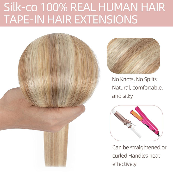 Silk-co Tape Extensions Echthaar 10stk, Remy Tape in Extensions Haarverlängerung, Skin Weft Echthaar