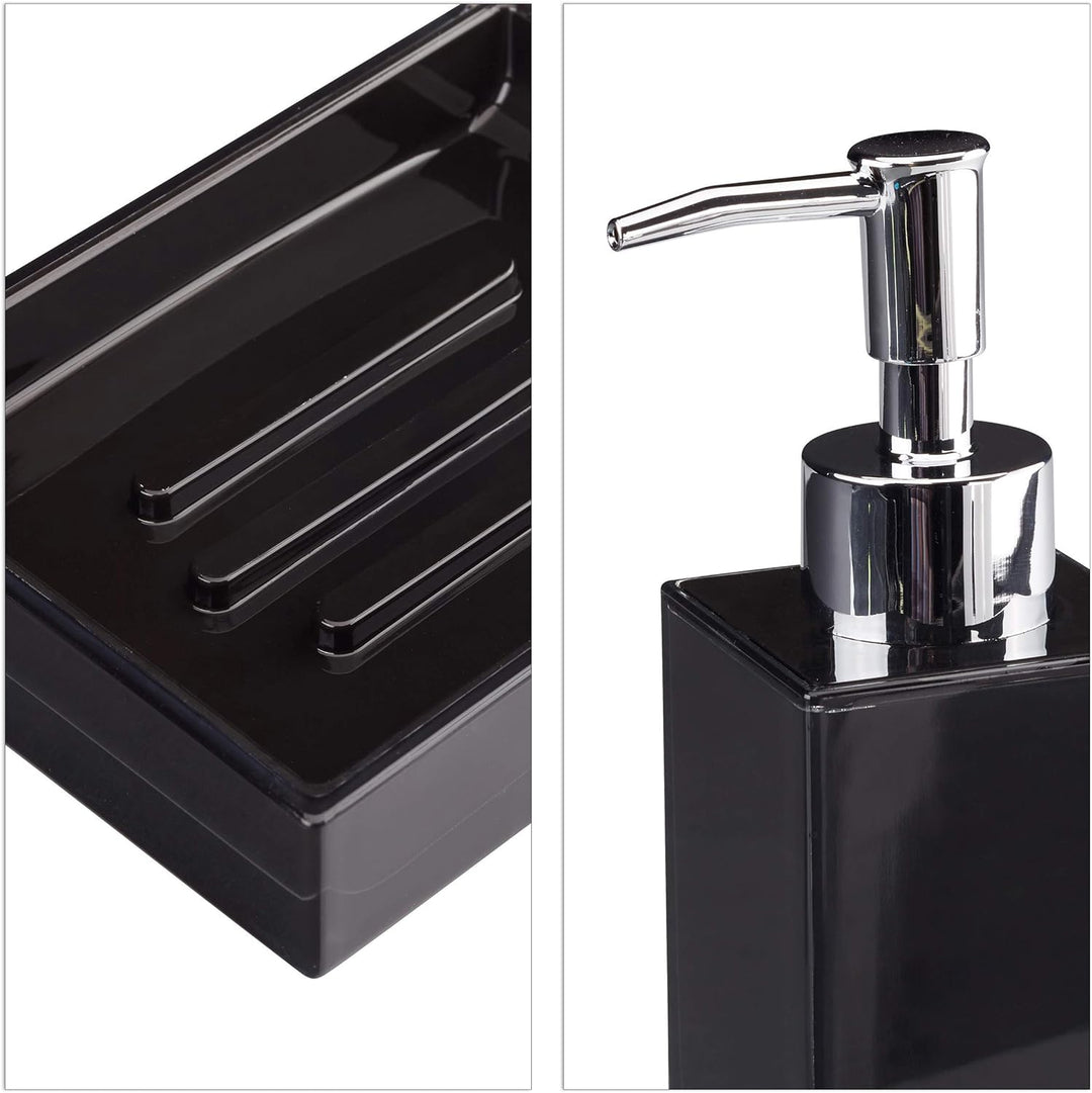 Relaxdays Badaccessoires Set 4-teilig, modern, Zahnputzbecher, Zahnbürstenhalter, Seifenspender, Sei
