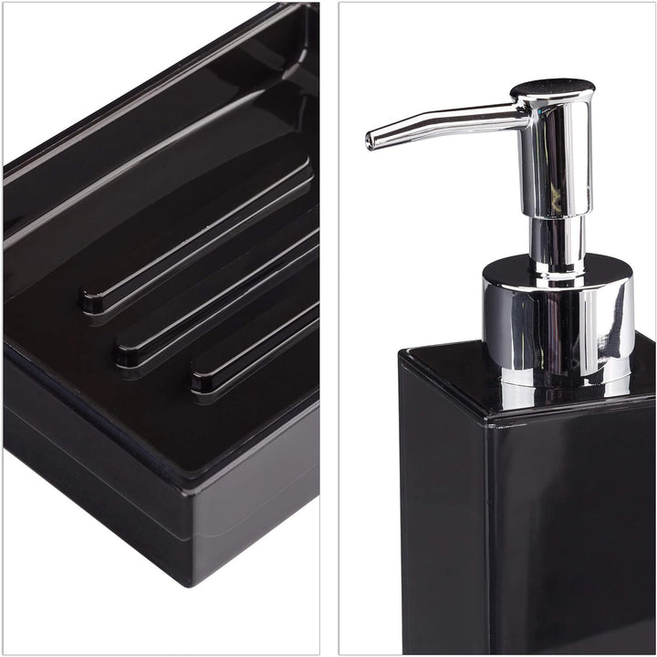 Relaxdays Badaccessoires Set 4-teilig, modern, Zahnputzbecher, Zahnbürstenhalter, Seifenspender, Sei