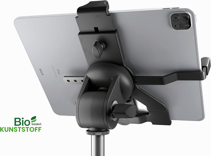 K&amp;M 19744 Tablet-PC-Stativhalter Schwarz, Biobased Kunststoff - Tablet-Halterung für Stative mit 3/8