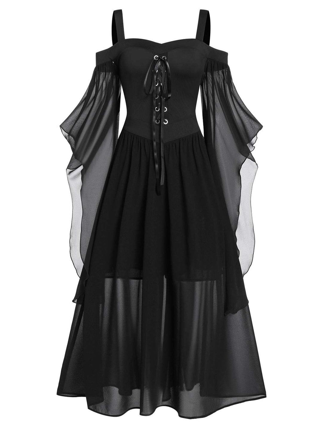 CHARMMA Gothic Halloween Kleid Kostüm Damen,Übergrösse A-Linie Schnüren Maxi Kleider mit Schmetterli