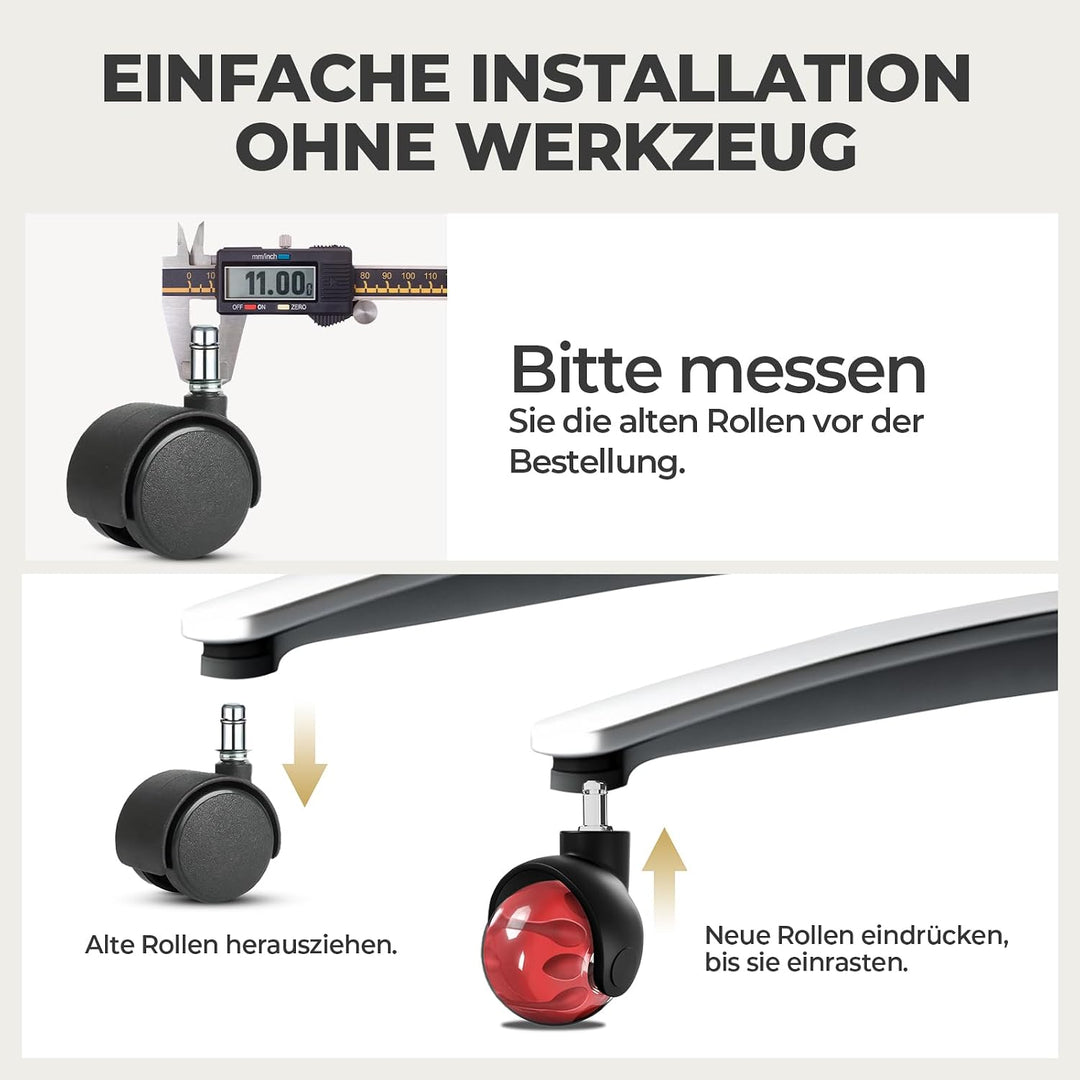 Sytopia Bürostuhl Rollen 5er Set in Rot, Rollen für Bürostühle 11 x 22 mm für Teppichböden, Hartbode