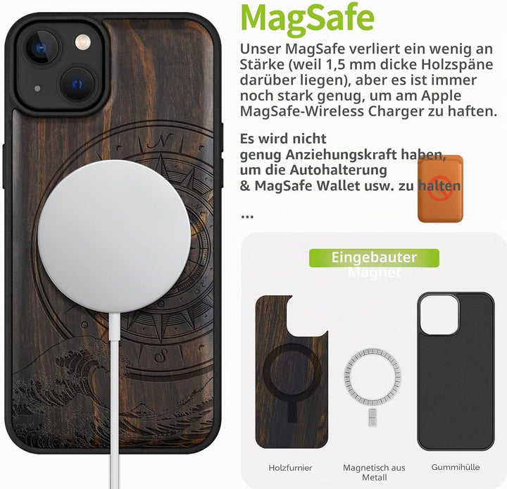 Carveit Handyhülle für iPhone 14 Plus Holz Cover kompatibel mit MagSafe Massivholz für Apple 14 Plus