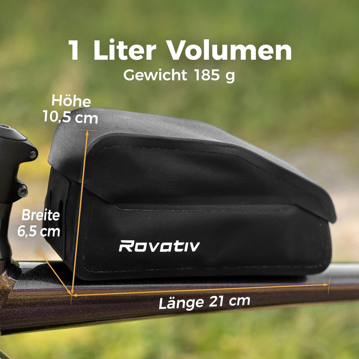 Rovativ® Bikepacking Oberrohrtasche [1 Liter] 100% Wasserdicht - Schraubbar mit magnetischem Deckel