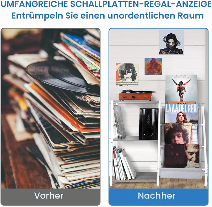 HYCFYJR Plattenspieler Ständer, Schallplatten Aufbewahrung mit 3-stufiger Vinyl Halter, Schallplatte