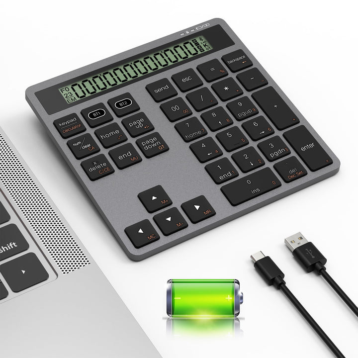 Bluetooth Nummernblock Taschenrechner Wiederaufladbar - 2-in-1 Kabelloser & Kabelgebundener Ziffernb
