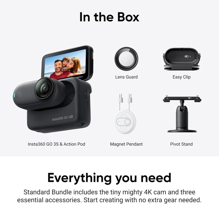 Insta360 GO 3S 64 GB Nachtschwarz - Tragbare 4K Mini-Kamera, Freihand-POVs, Überall anbringbar, Stab