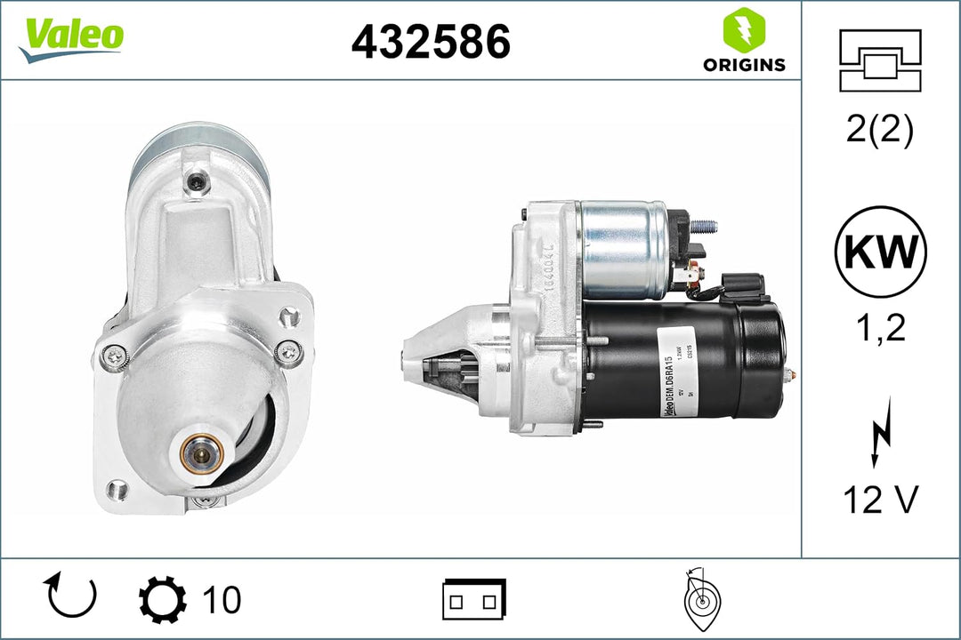 VALEO 432586 Starter Nennleistung: 1,2 kW Stop & Start: NO Zähnezahl: 9 zähne Spannung: 12 V Drehric