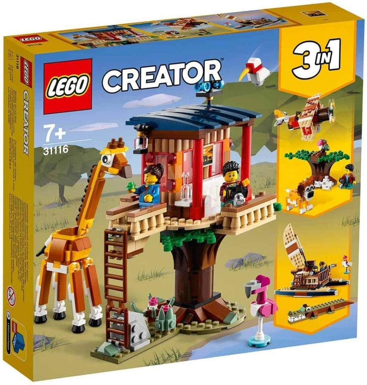 LEGO 31116 Creator 3-in-1 Safari-Baumhaus - Katamaran - Flugzeug Spielzeug, Set mit Giraffe und Löwe