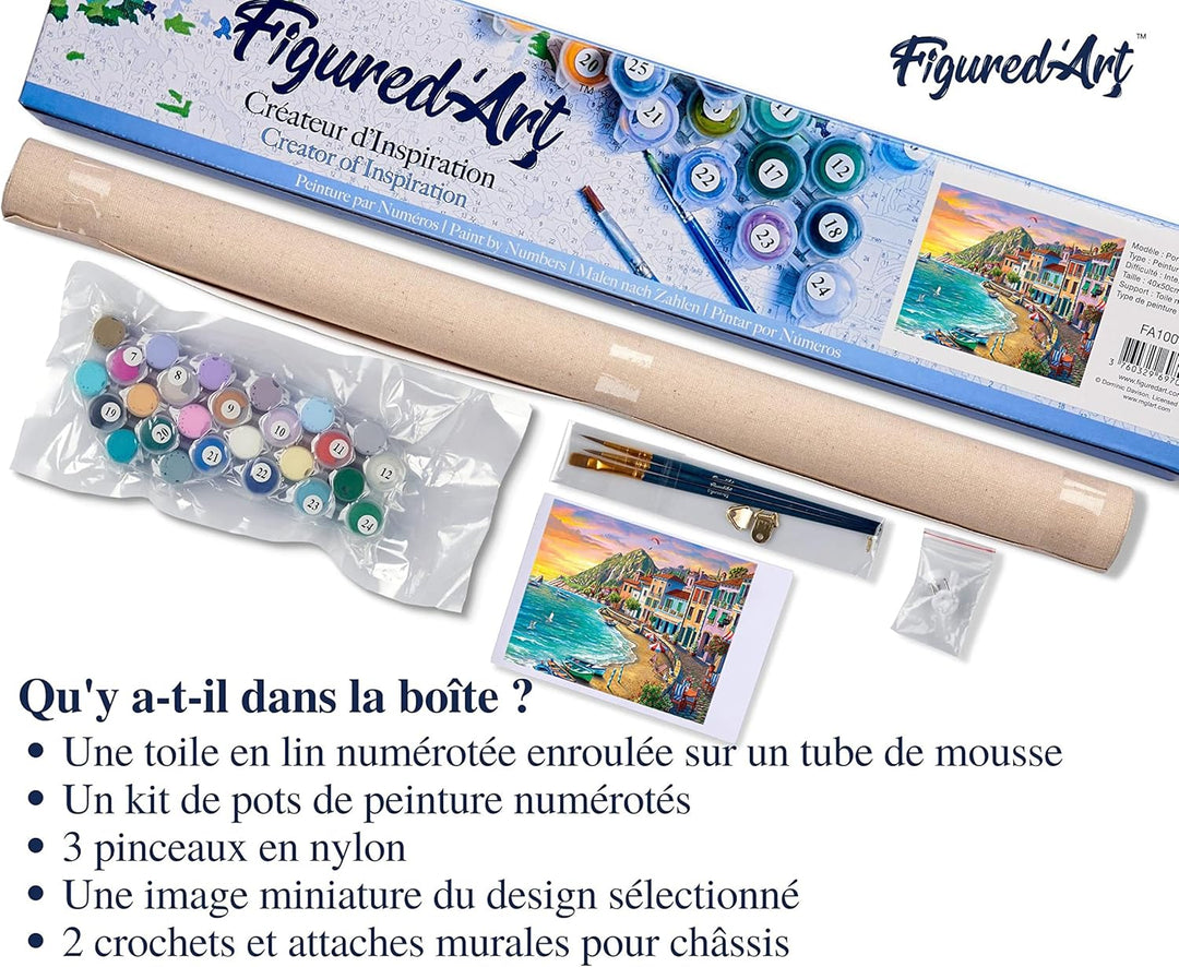 Figured'Art Malen Nach Zahlen Erwachsene Strandurlaub - Paint by Numbers Basteln DIY Bastelset 40x50
