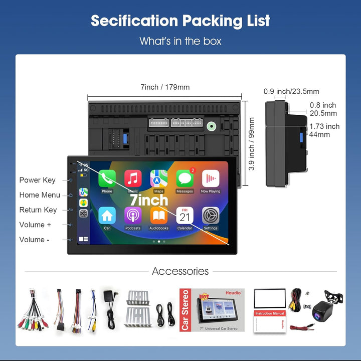 7 Zoll 2Din CarPlay Bildschirm,für Apple CarPlay & Android Auto,Rückfahrkamera, Mirror Link, Bluetoo