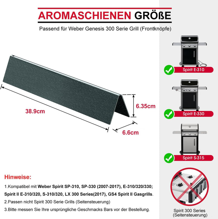 Unicook 7636 Grill Heizplatte, 5 Stück Brennerabdeckung für Weber Spirit I & II & GS4 300 Series Gri