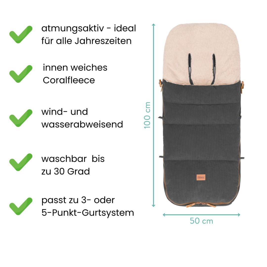 Fillikid Winterfusssack Kinley Exklusiv | warmer Babyfusssack mit Coral Fleece | wind- & wasserabwei