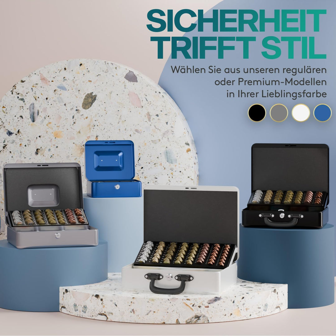 ACROPAQ Geldkassette abschliessbar - Kasse mit Münzzählbrett, Gross 24 x 30 x 9 cm - Abschliessbare