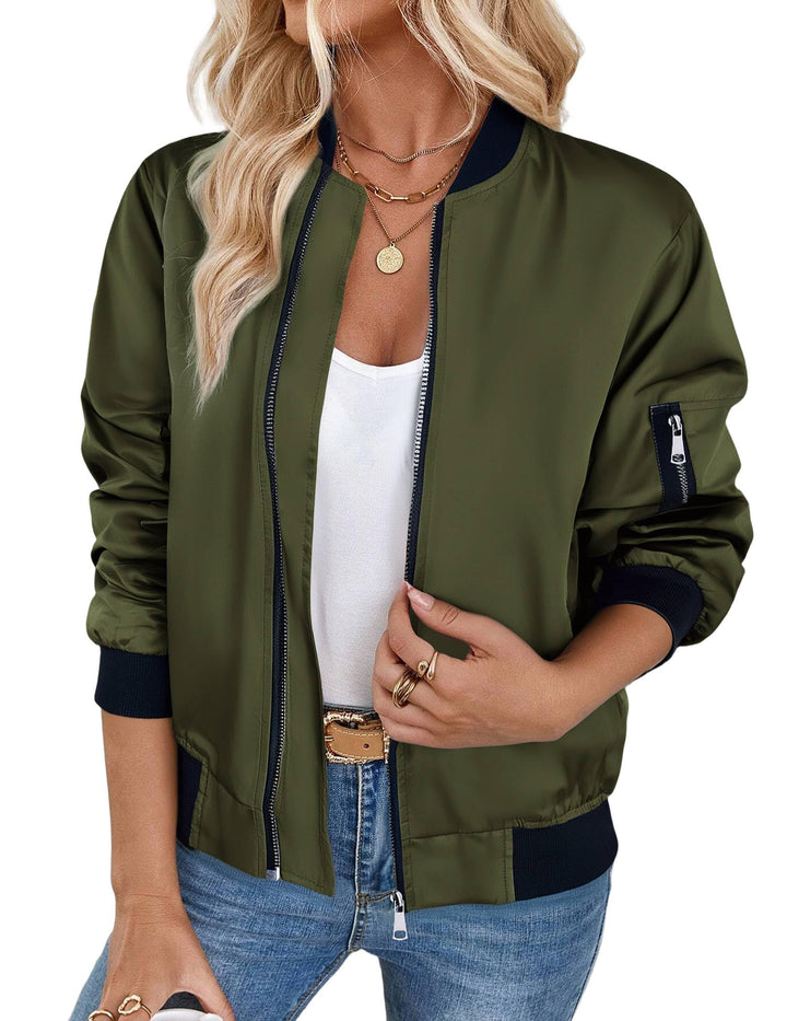 Zeagoo Bomberjacke Damen Kurz Blouson Jacket leichte Fliegerjacke Langarm Casual Frühling Pilotenjac