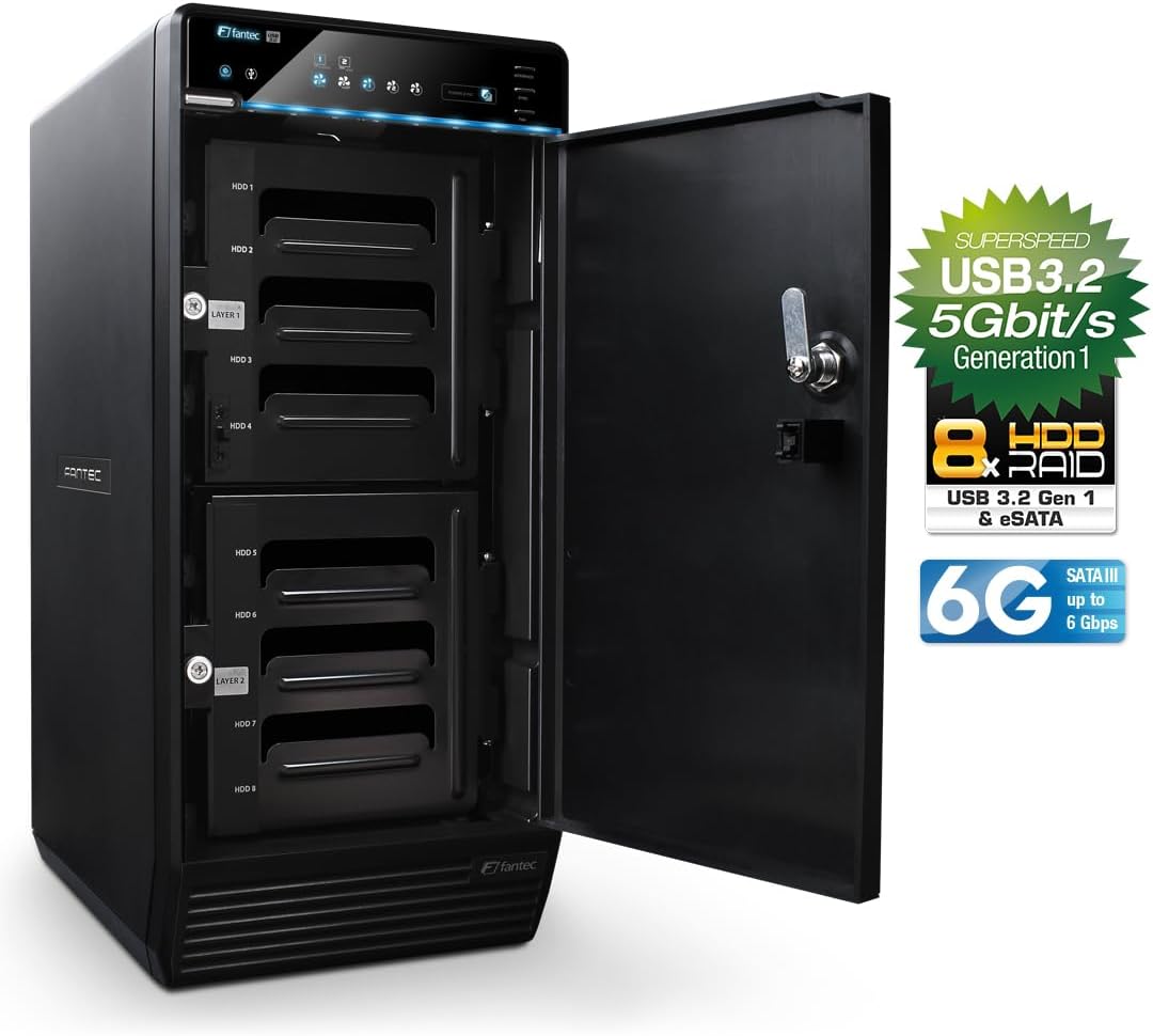 FANTEC Qb-X8US3-6G Externes 8-fach Festplattengehäuse (für 8x 8, 89 cm (3, 5 Zoll) SATA Festplatten,
