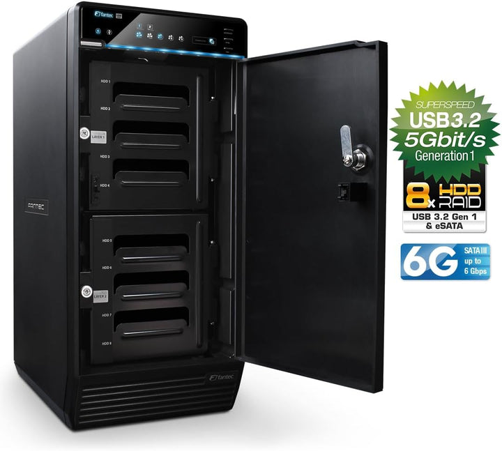FANTEC Qb-X8US3-6G Externes 8-fach Festplattengehäuse (für 8x 8, 89 cm (3, 5 Zoll) SATA Festplatten,