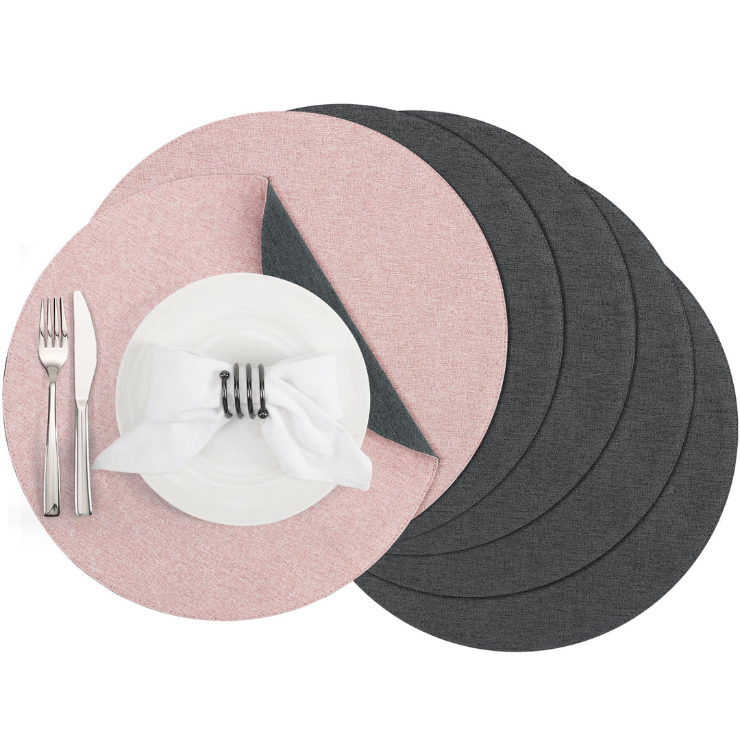 Tischsets, Durchmesser 38cm Leinenimitat Platzsets Abwaschbar rutschfeste Tischsets Platzsets Doppel