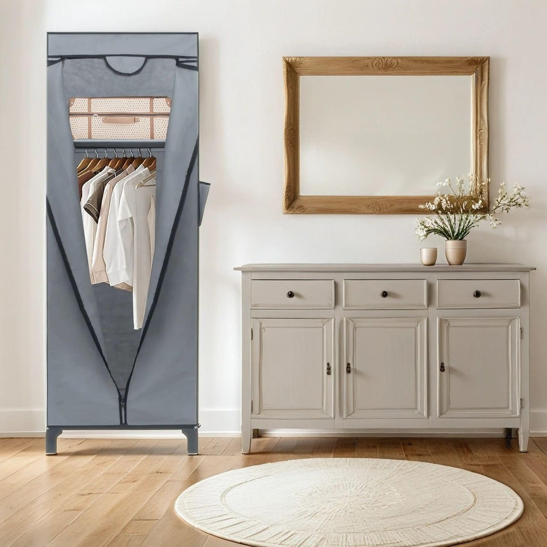 INTIRILIFE Faltschrank 68 x 45 x 175 cm in GRAU - Mit Reissverschluss Stoffschrank Kleiderschrank mi