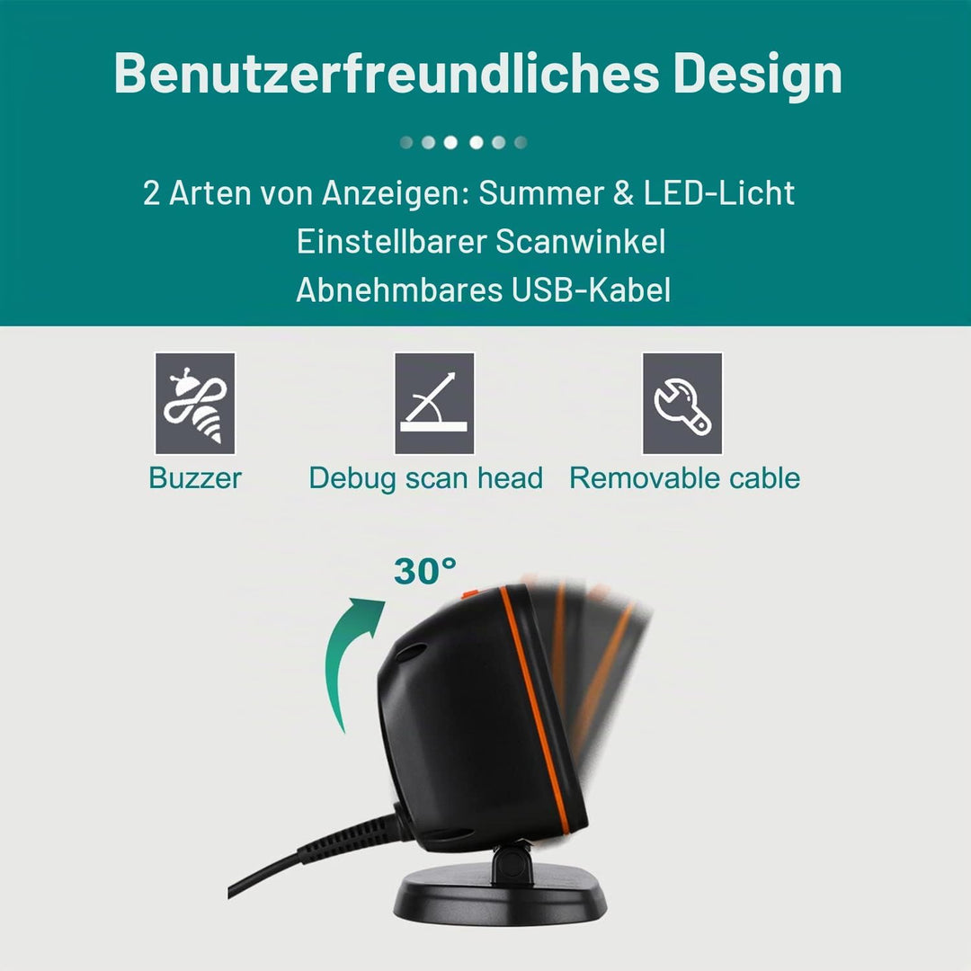 OBZ 1D 2D Desktop Barcode Scanner, QR Code Scanner USB Wired Hands-Free Barcode-Scanner Kassen Scann
