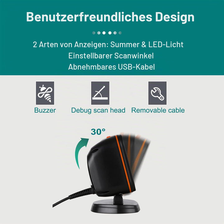 OBZ 1D 2D Desktop Barcode Scanner, QR Code Scanner USB Wired Hands-Free Barcode-Scanner Kassen Scann