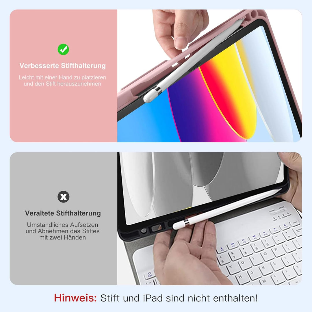 Vobafe Hülle mit Tastatur für iPad A16 11/10 Generation (2025/2022, 11/10.9 Zoll)- 7 Farben Beleucht