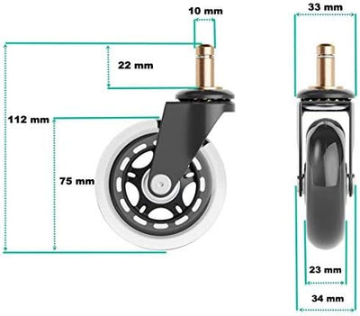 XeloTech 5er Set Hartbodenrollen für IKEA Bürostuhl - 10mm x 22 mm Stift - Sehr leise Bürostuhlrolle