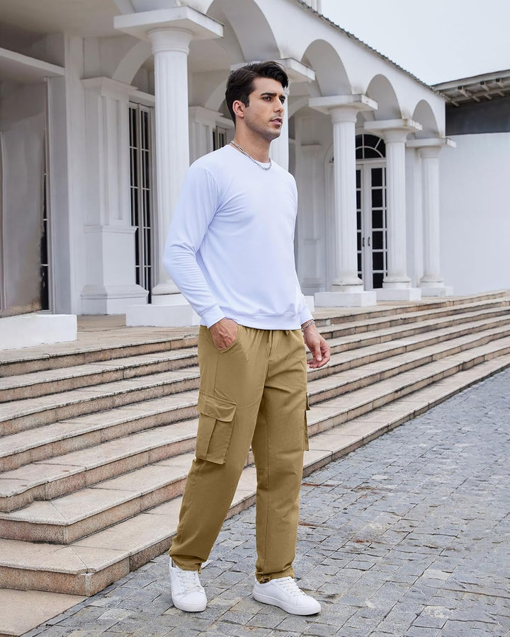 YAOHUOLE Herren Hose Lang Rangerhose Herren Hose Lang Regular Fit mit Taschen Elastischer Bund S 01