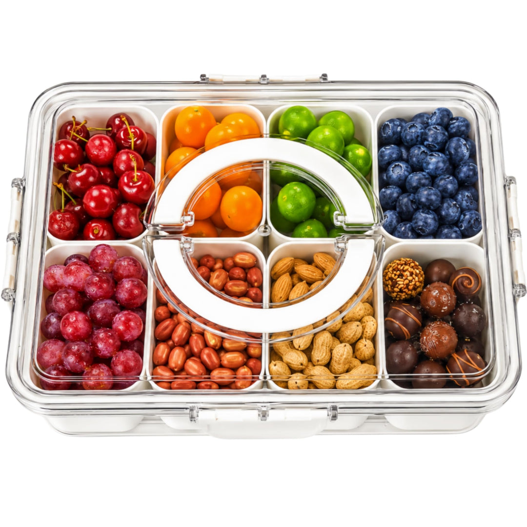 Snackbox mit 8 Fächern & Deckel - Tragbare Snackschale mit Griff, Luftdicht & Spülmaschinenfest, Sna