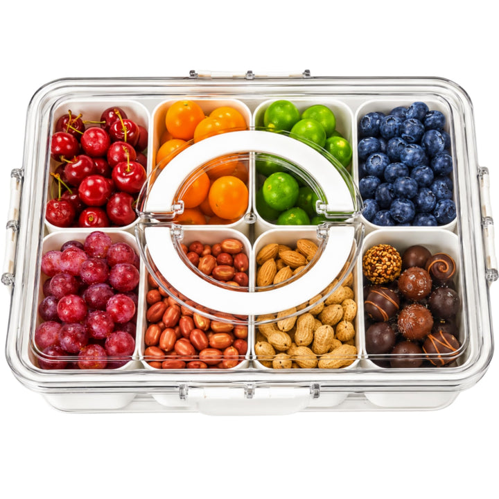 Snackbox mit 8 Fächern & Deckel - Tragbare Snackschale mit Griff, Luftdicht & Spülmaschinenfest, Sna