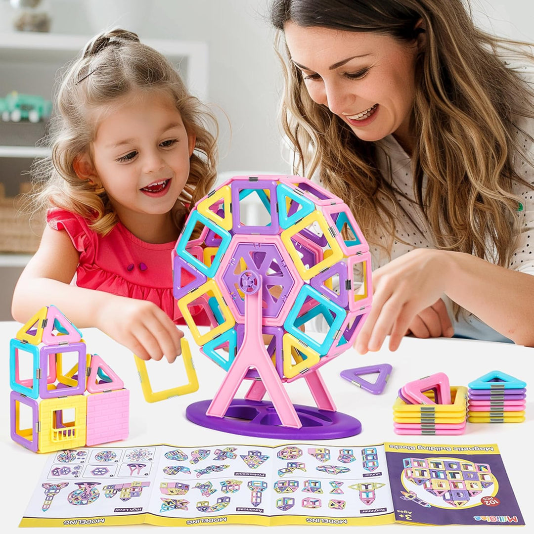 MilliGlee Magnetbausteine - 102 Teile Magnete Spielzeug für Kinder mit Aufbewahrungstasche Magnete K