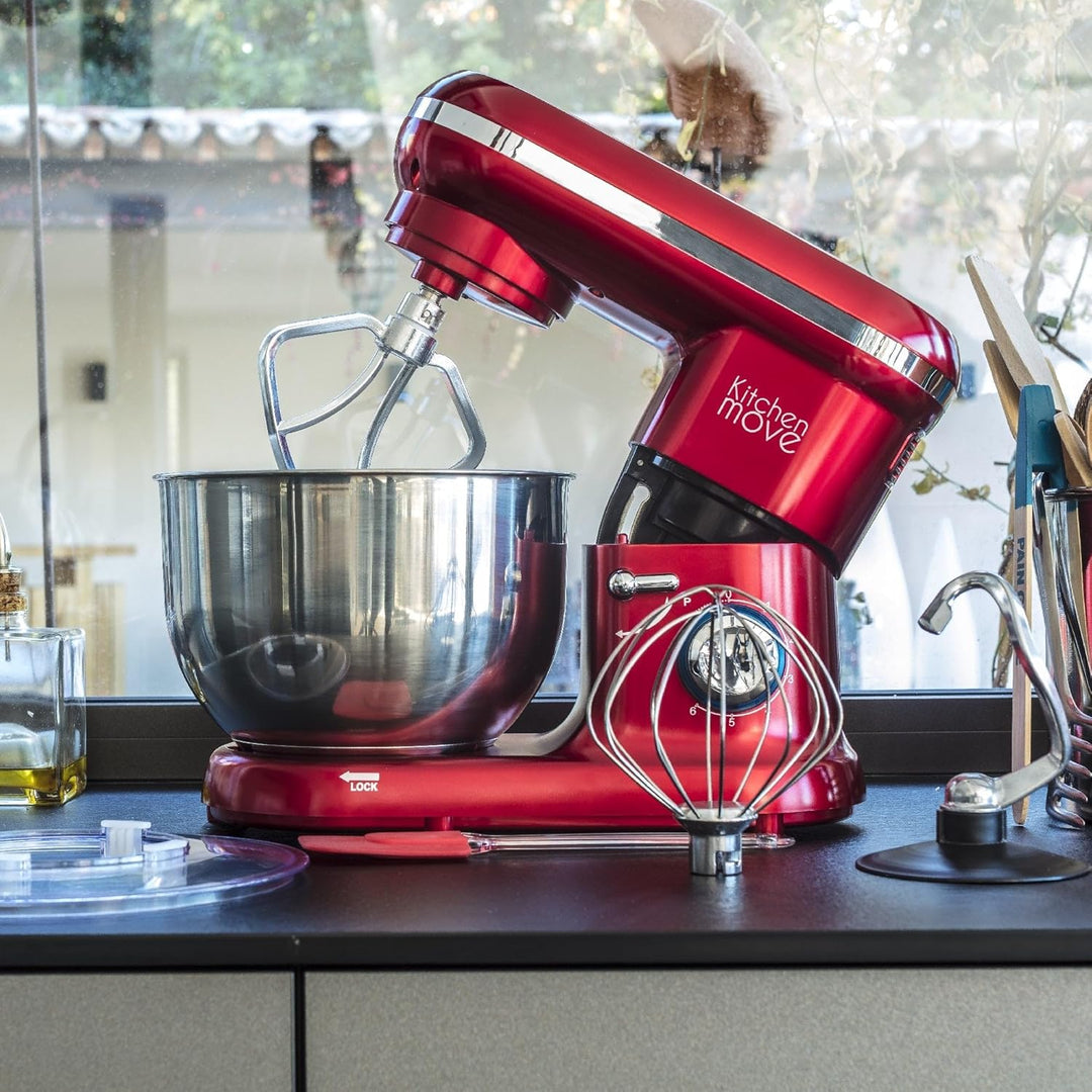 KITCHEN MOVE BAT-1519 Dallas Multifunktions-Küchenmaschine, 1500 W, 5,5 l, Rot, Stahl, mit Handrühre