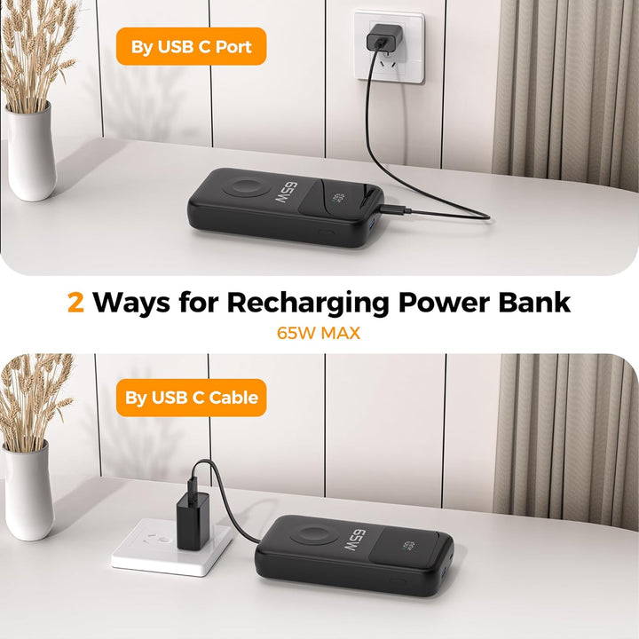 20000mAh Magnetische Power Bank mit Ladekabel, 65W USB-C Schnellladung, Ladegerät für Apple Watch, f