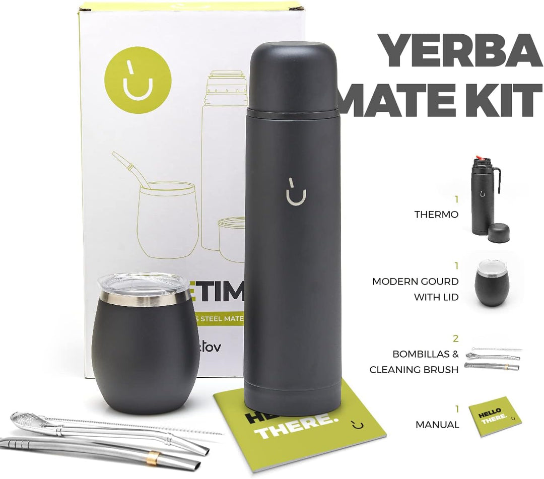 balibetov Komplettes Yerba Mate Set – Moderner Mate Gourd, Isolierflasche, Bombilla und Reinigungsbü