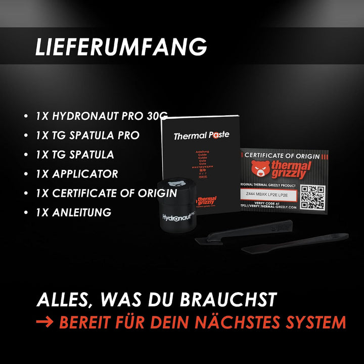 Thermal Grizzly Hydronaut Pro - 30g Wärmeleitpaste - silikonfrei, herausragende Wärmeleitfähigkeit u