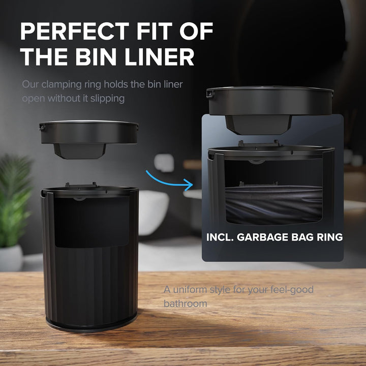 Sensor Badeimer Senja | Schwarz | Sensor Mülleimer | Kosmetikeimer rund | Eimer mit Deckel | 7l (Lit