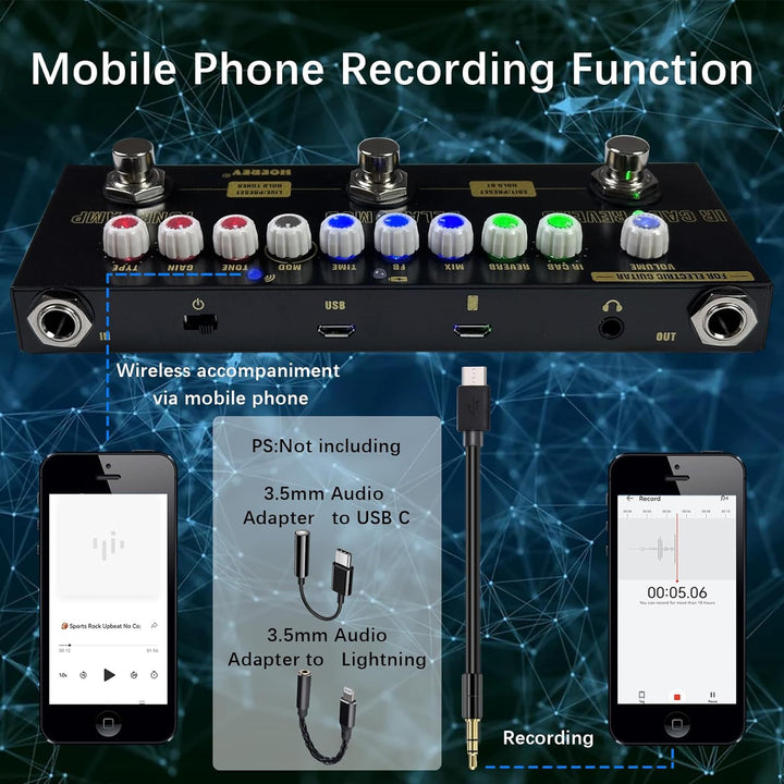 HOEREV Multi Effekte Gitarre Pedal Delay Reverb Phase Chorus Distortion Overdrive Multi Effekt pedal