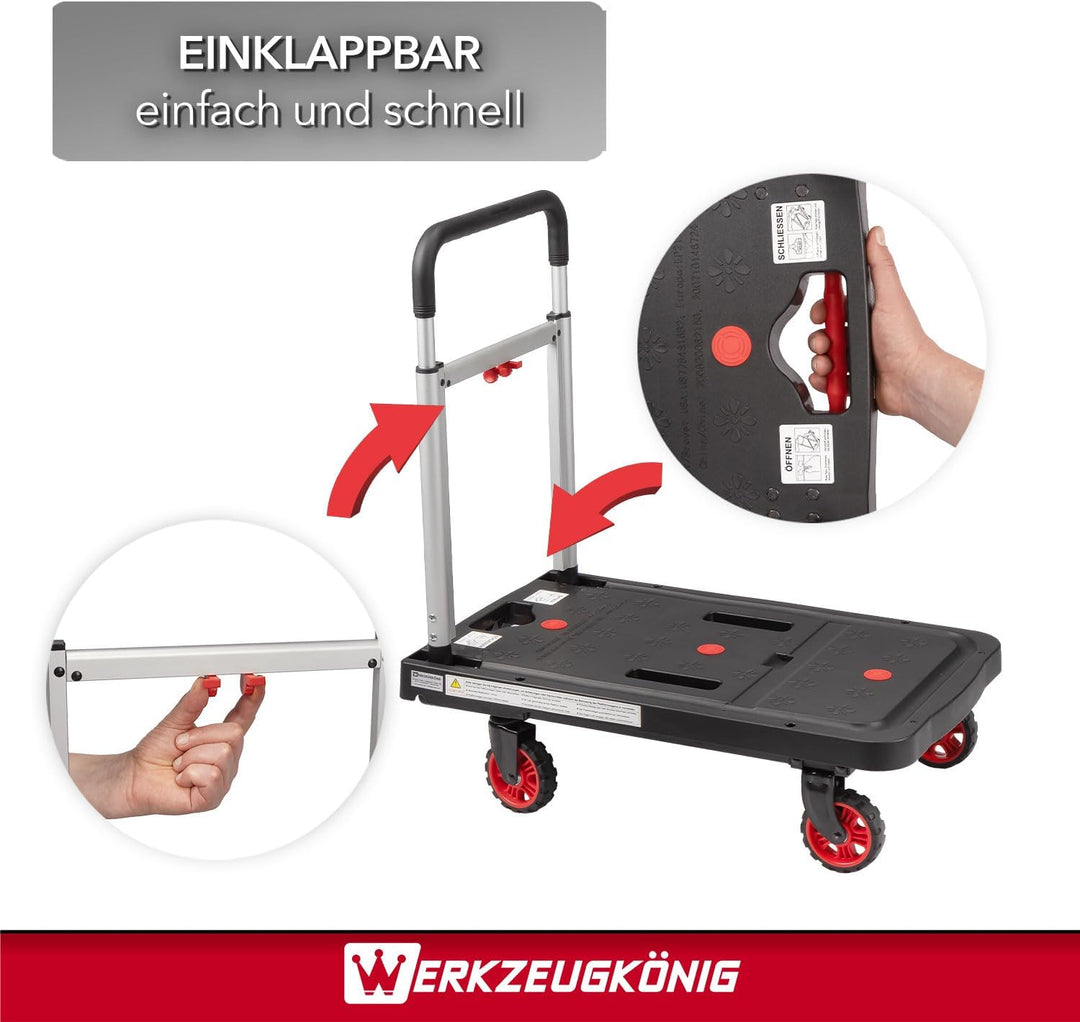 Premium Plattformwagen flach klappbar bis 150kg Tragkraft | Extra Robuste Transporthilfe mit schnell