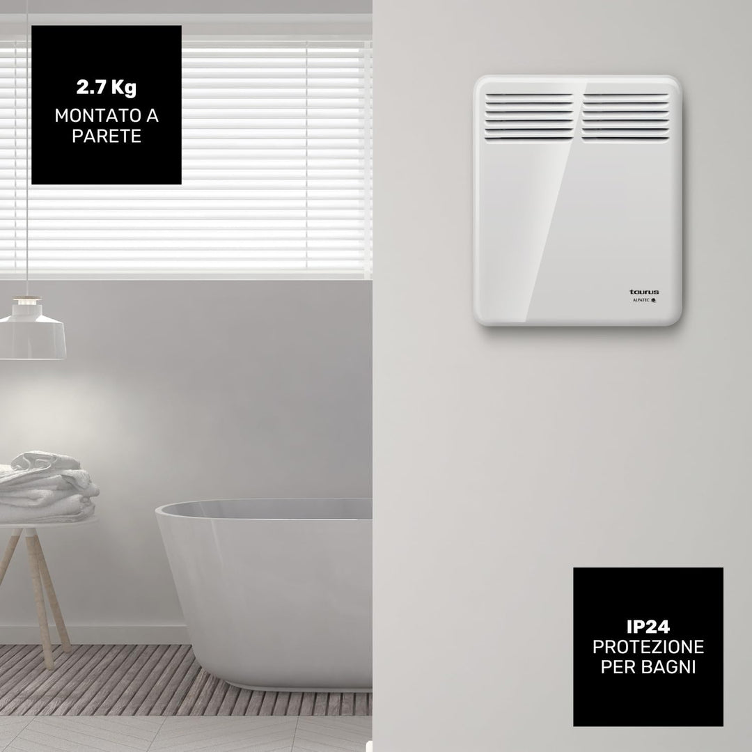 Taurus CHTA 500 – Elektrischer Konvektor 500 W, IP24 für den Einsatz im Badezimmer, Wandhalterung, D
