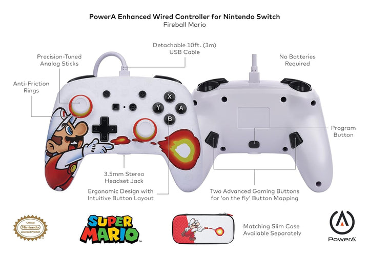 Power A Enhanced Wired Controller for Nintendo Switch - Fireball Mario, Fireball Mario