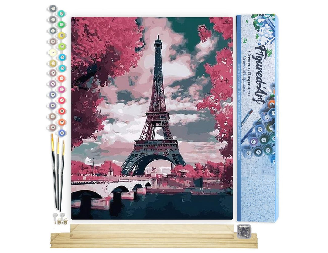 Figured'Art Malen Nach Zahlen Erwachsene Mit Rahmen Eiffelturm im Frühjahr - Paint by Numbers Bastel