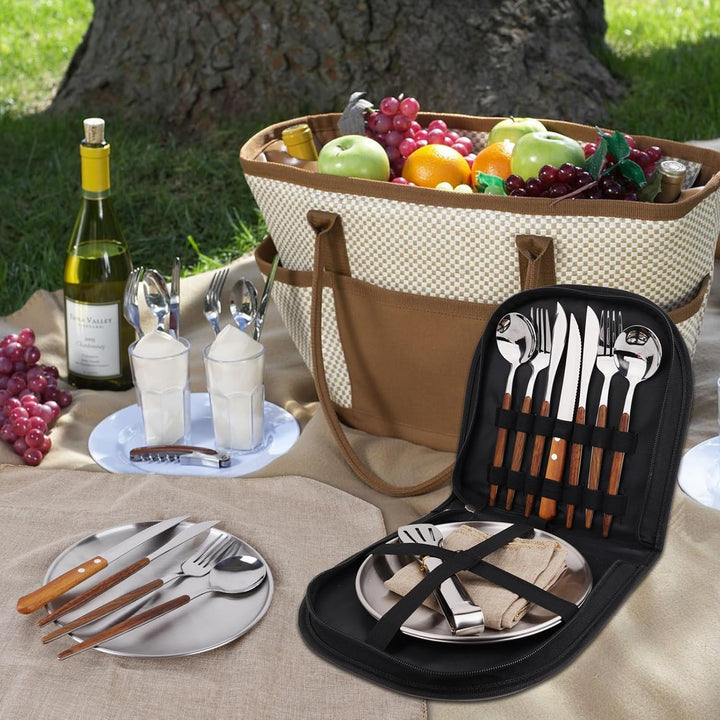 Camping Geschirr Set für 2 Personen, 12 Stück, Edelstahl, Picknick Besteck, Tragbare Bestecktaschen,