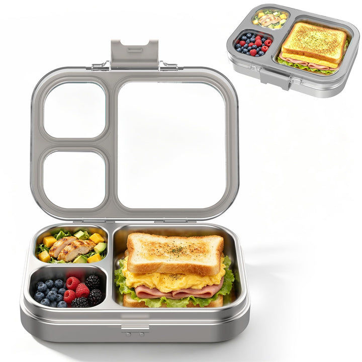 VITONIS Edelstahl Brotdose Lunchbox mit 3 Fächern, Bento Lunch Box Kinder Auslaufsicher BPA frei, Sp