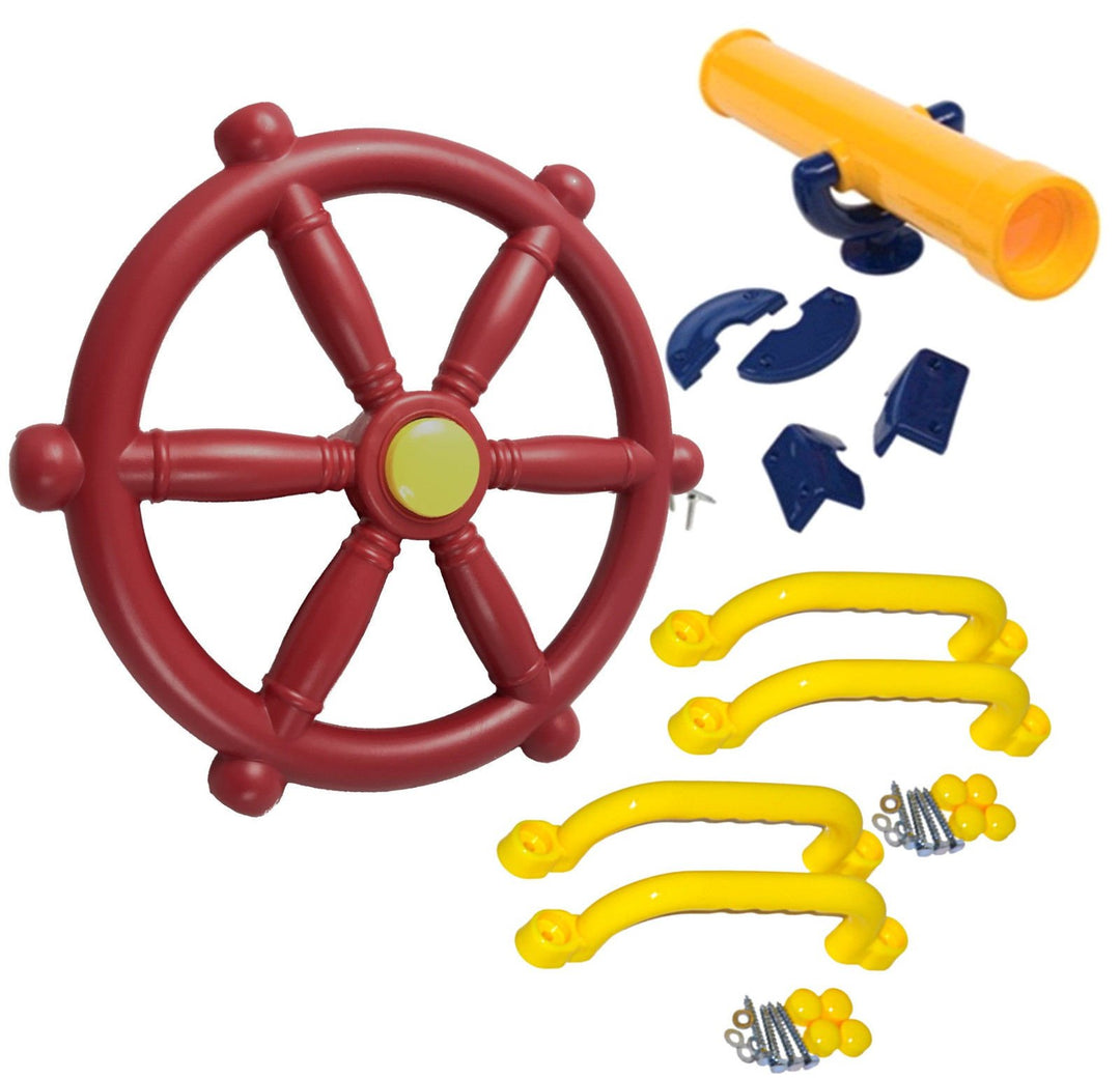 Zubehörset für Spielturm Lenkrad + Fernrohr + 4 Handgriffe Sparset