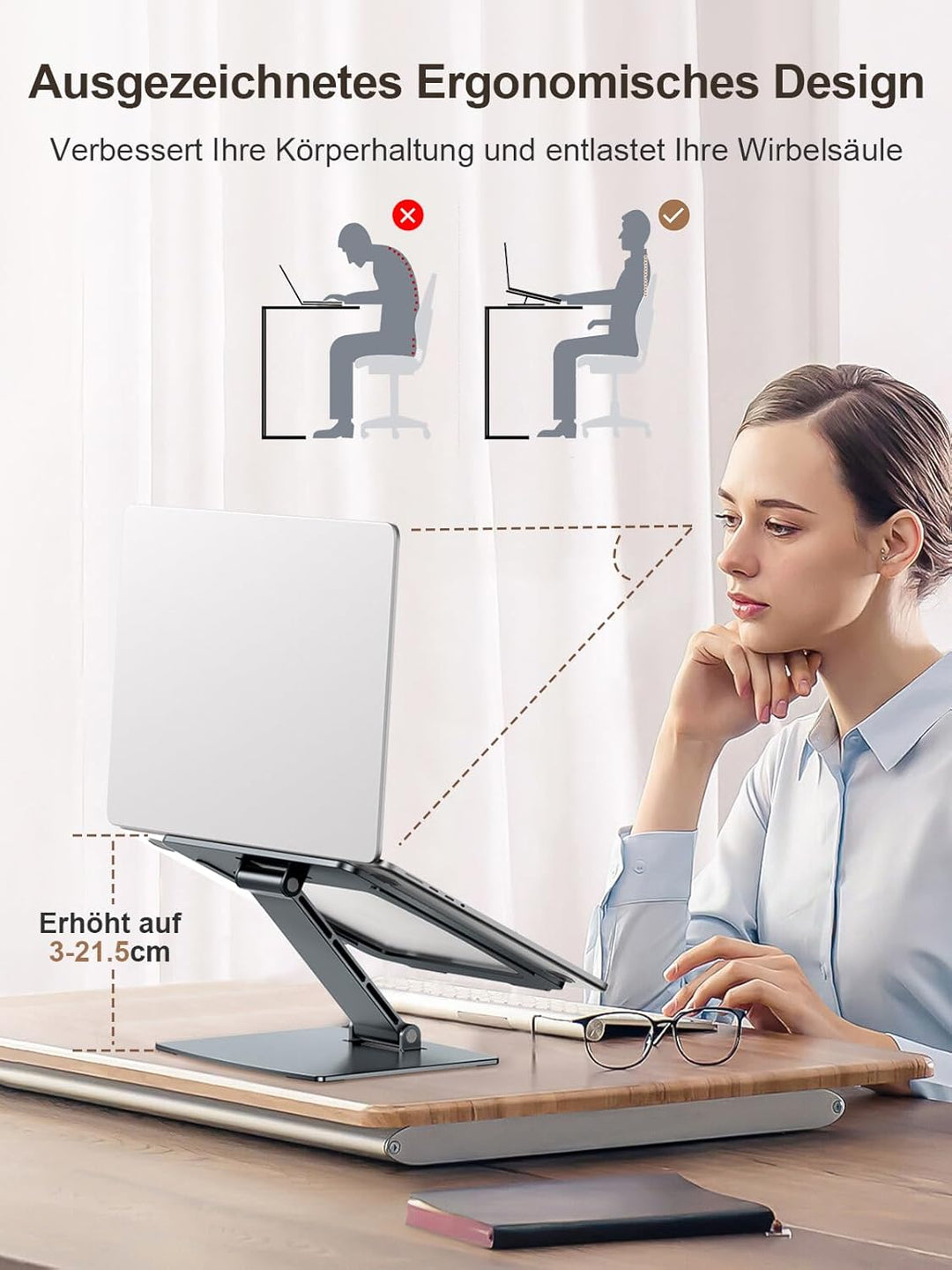 CIRYCASE Laptop Ständer Höhenverstellbar, Schnell Kühlender Laptop Stand, Ergonomischer Tragbarer Al